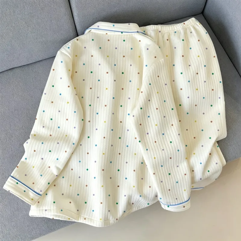 Colourful Sweet Cute Dot Print Women's Sleepwear & Loungewear Lapel Neck Autumn Winter 2 Piece Set Pajamas Casual New Home Wear
