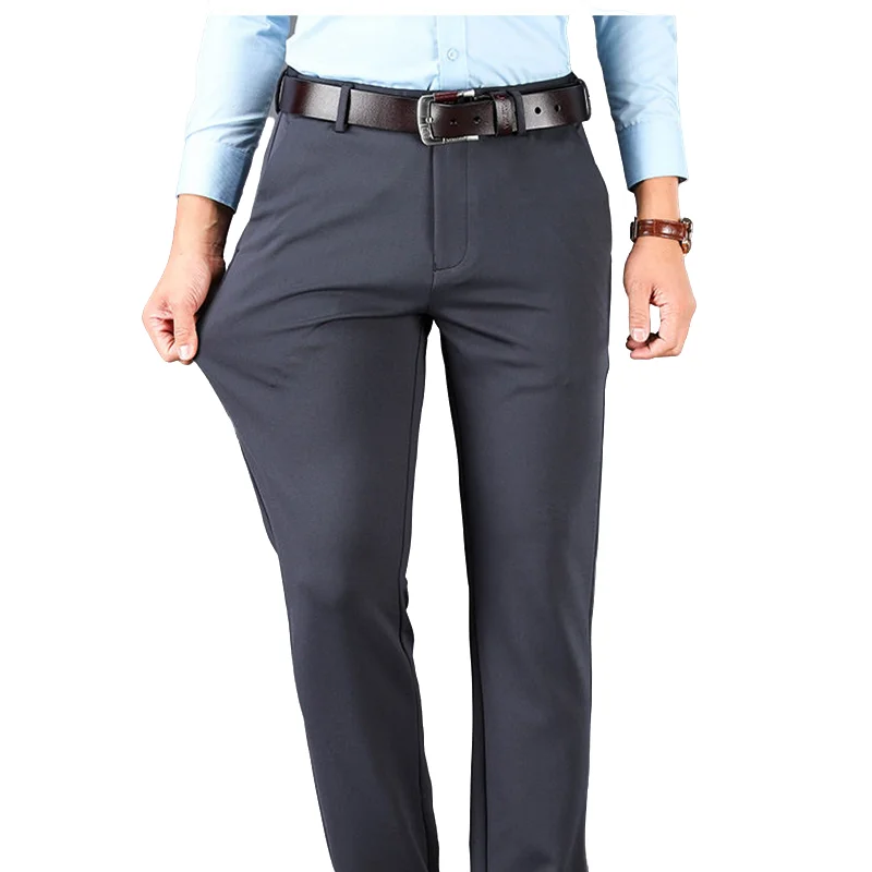 

Men's Trendy Suit Trousers - Spring Summer Solid Color Lightweight Elastic Waist Business Pants for Commuting & Comfortable Work