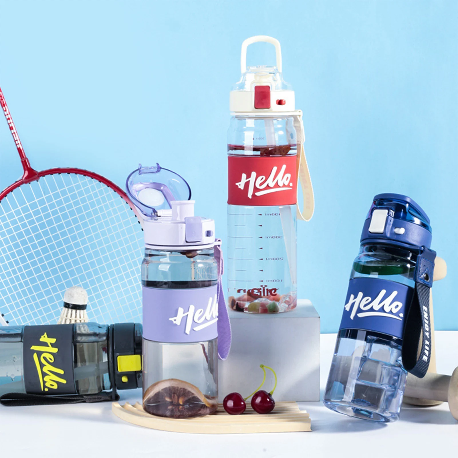

680ml Portable Sports Water Kettle Large Capacity Straw Water Bottle With Scale For Cycling Fitness Camping Fishing Hiking