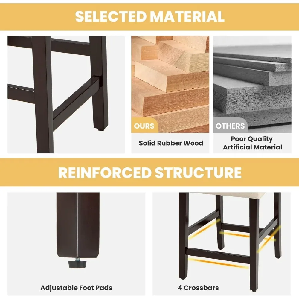 Барные стулья, стулья на столешнице с обивкой из льна и ножками из массива резинового дерева, 25-дюймовые кухонные деревянные барные стулья