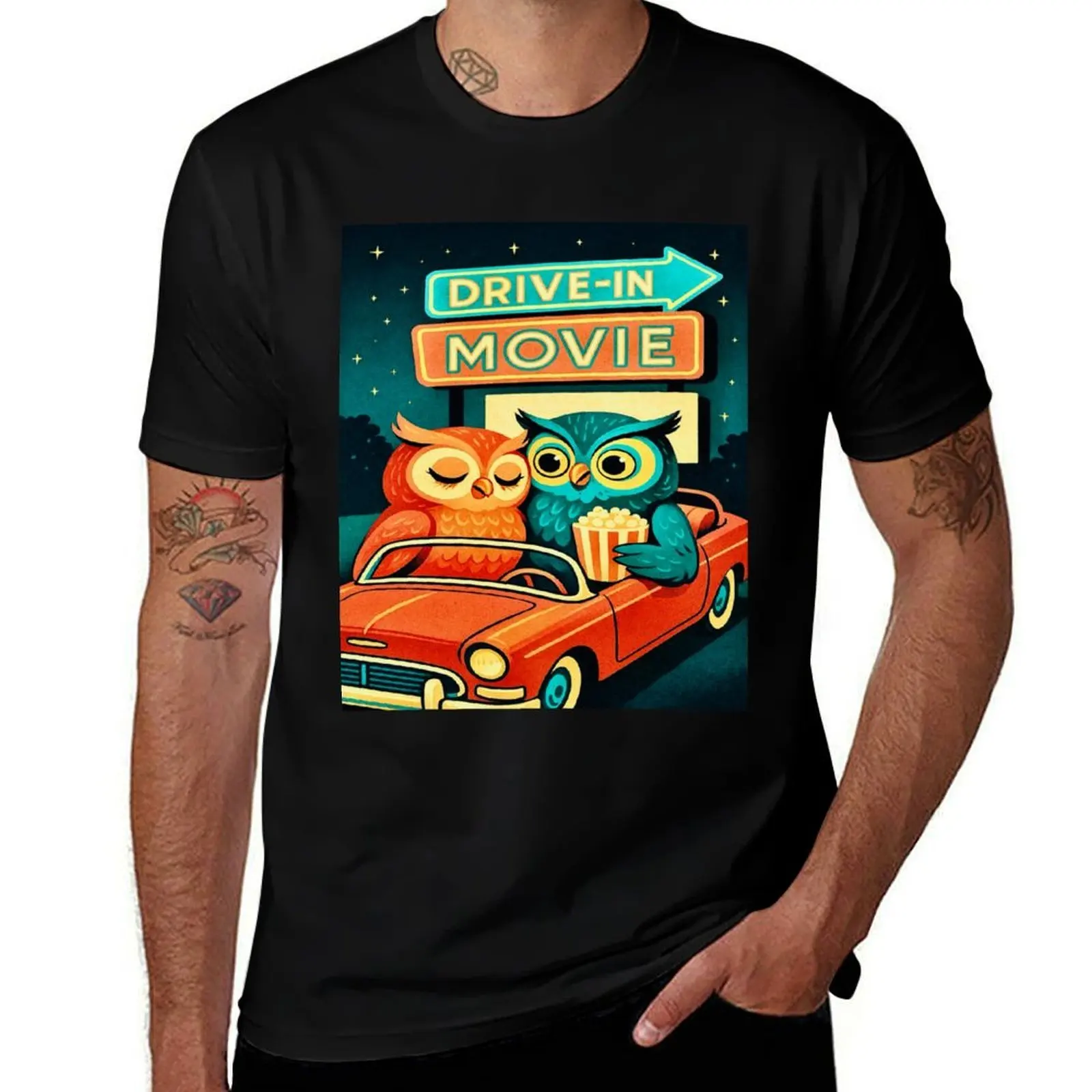 

Drive-In Movie Owls – Retro Date Night Under the Stars T-Shirt customs design your own man t shirt men t shirts high quality