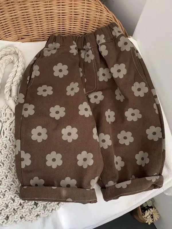 Calças Harlan de Algodão Lavado Estilo Outono Roupa Infantil Meninos Meninas Calças Compridas Moda Coreana Fibra de Poliéster