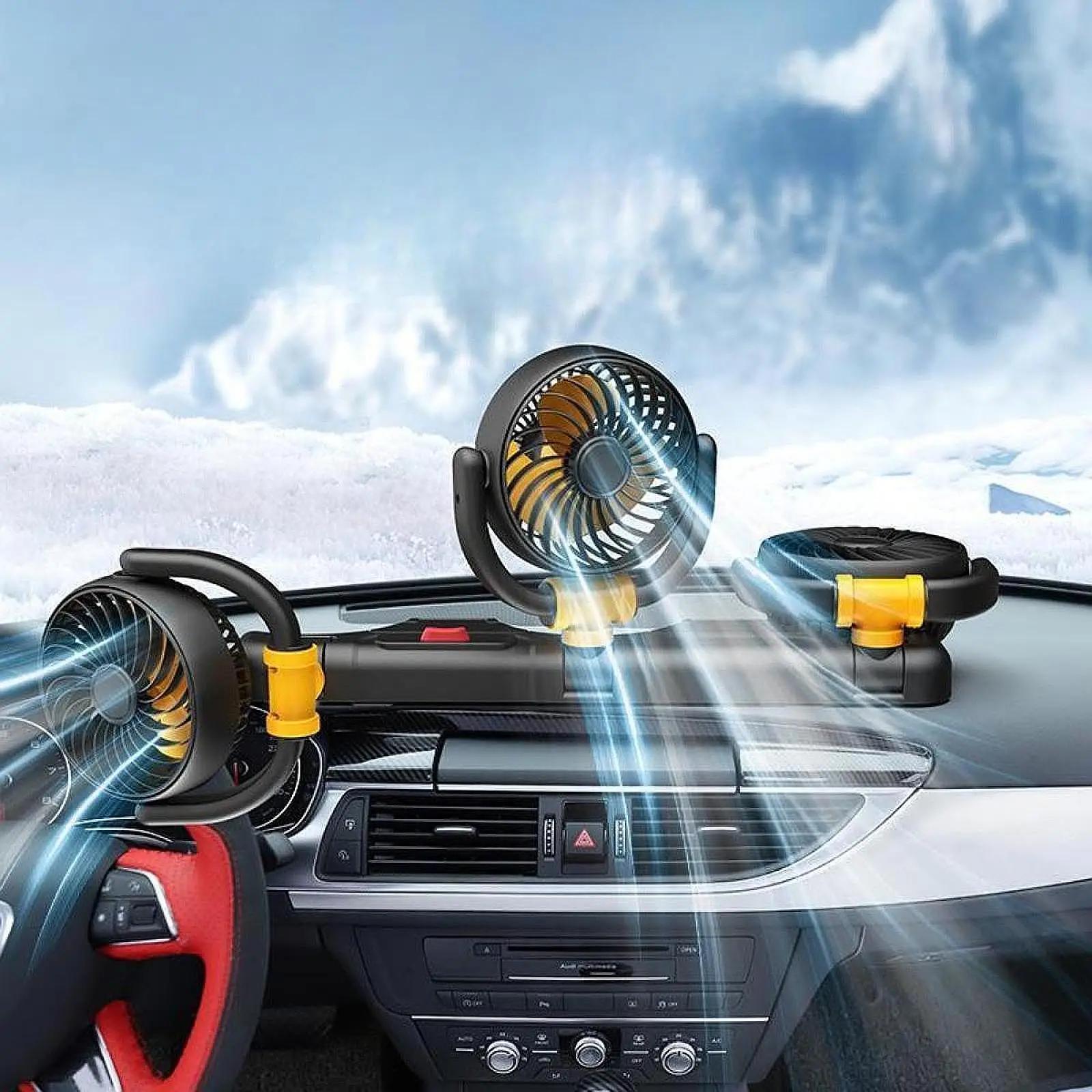 Auto Cooling Fan Car Fan Convenient Mount Versatile 3 Head Adjustable Speeds Air Circulation Fan for Boat Sedan Truck RV