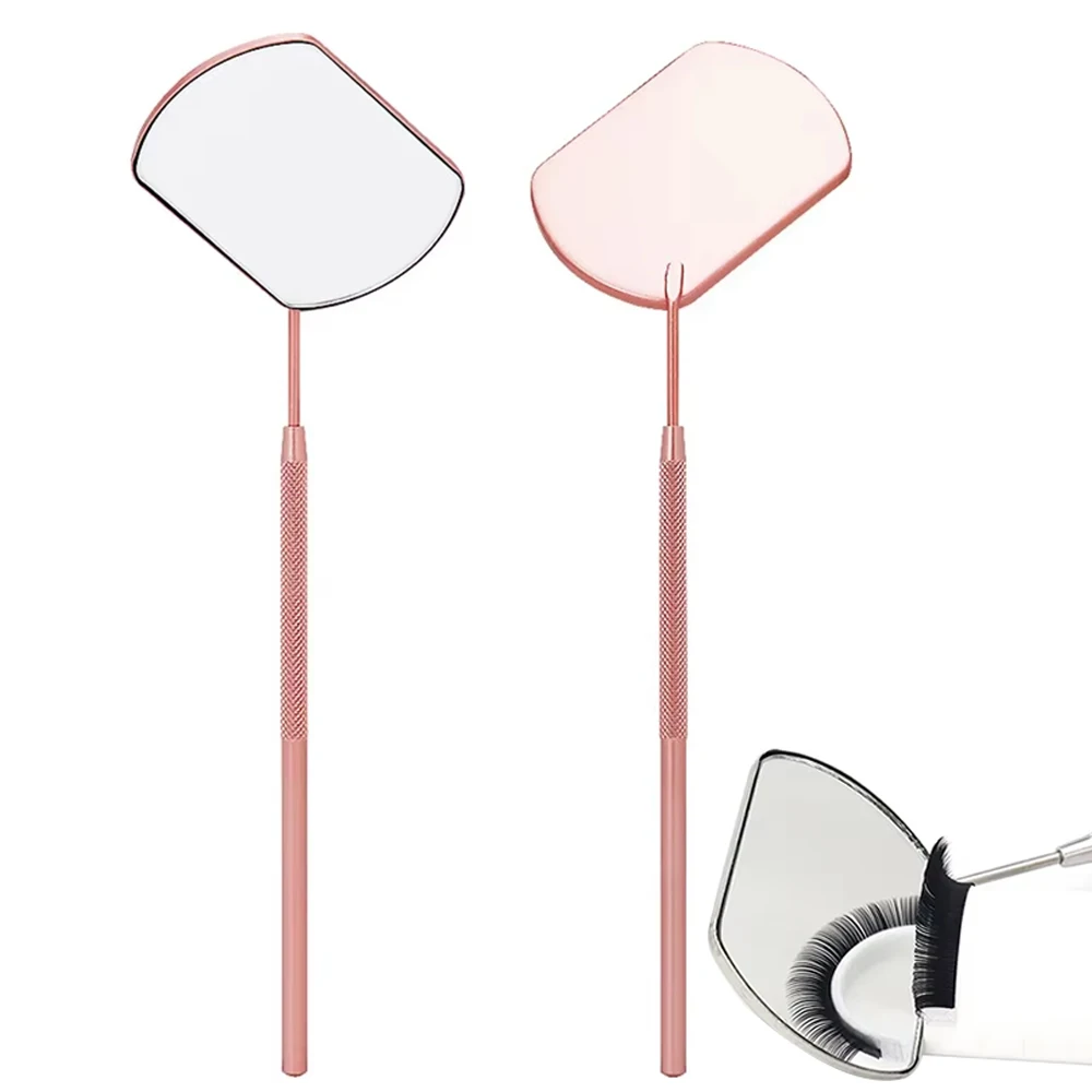 Espelho cosmético portátil de aço inoxidável, 2 peças, para enxerto de extensão de cílios, ferramenta especializada de verificação de maquiagem