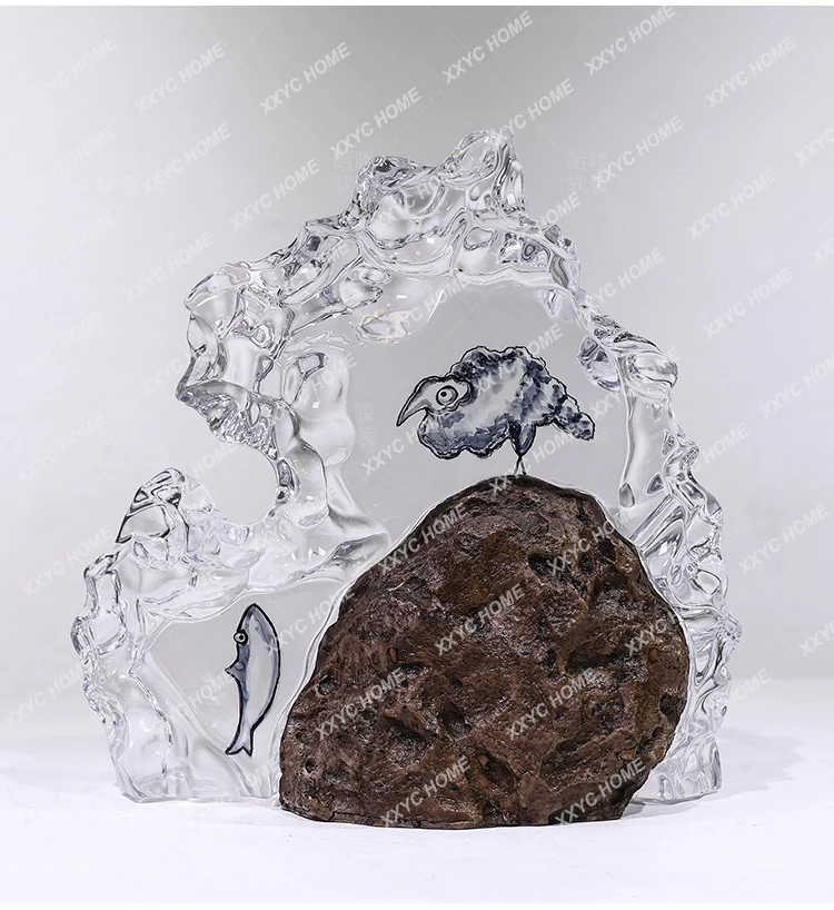 YX Entry door porch transparent resin fiberglass combined with sculpture staircase corner abstract decoration