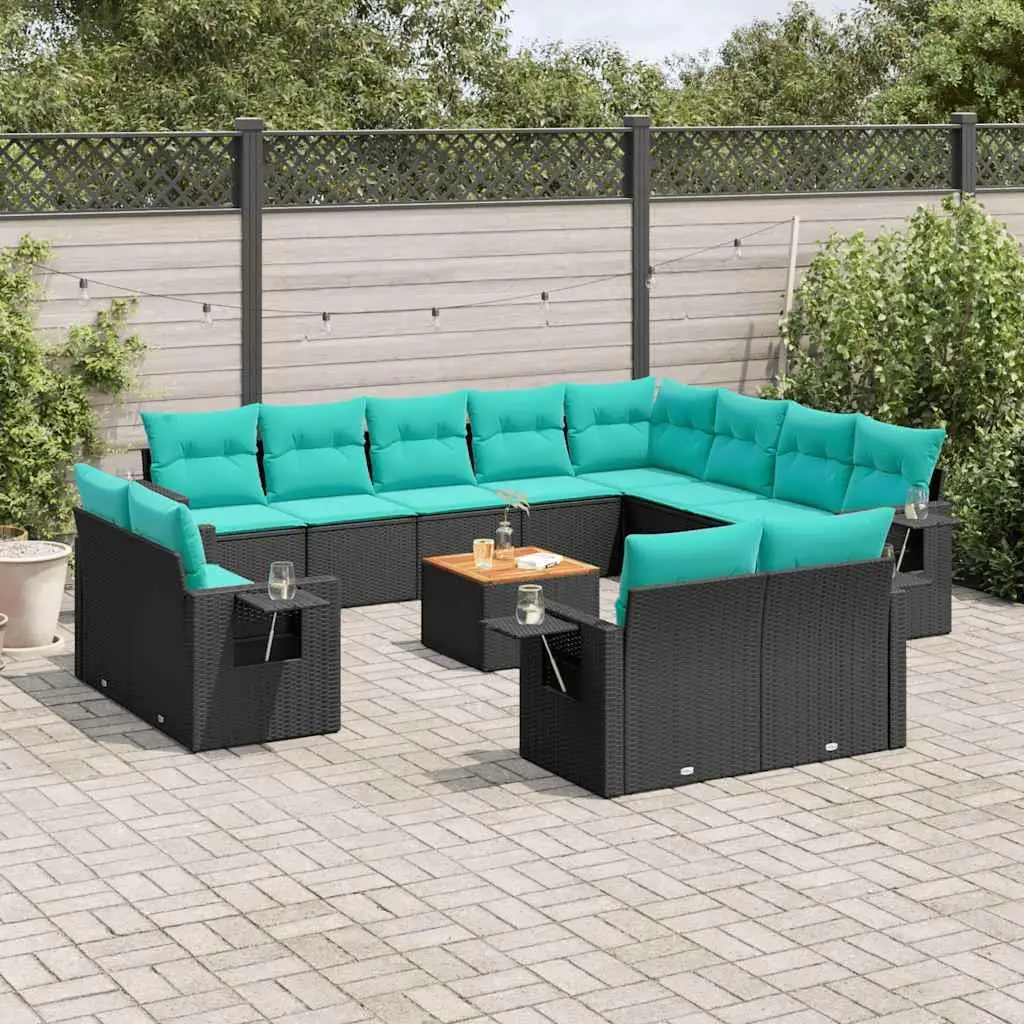 

Outdoor 13 Piece Black Poly Rattan Patio Sofa Set with Cushions Garden Furniture Seating