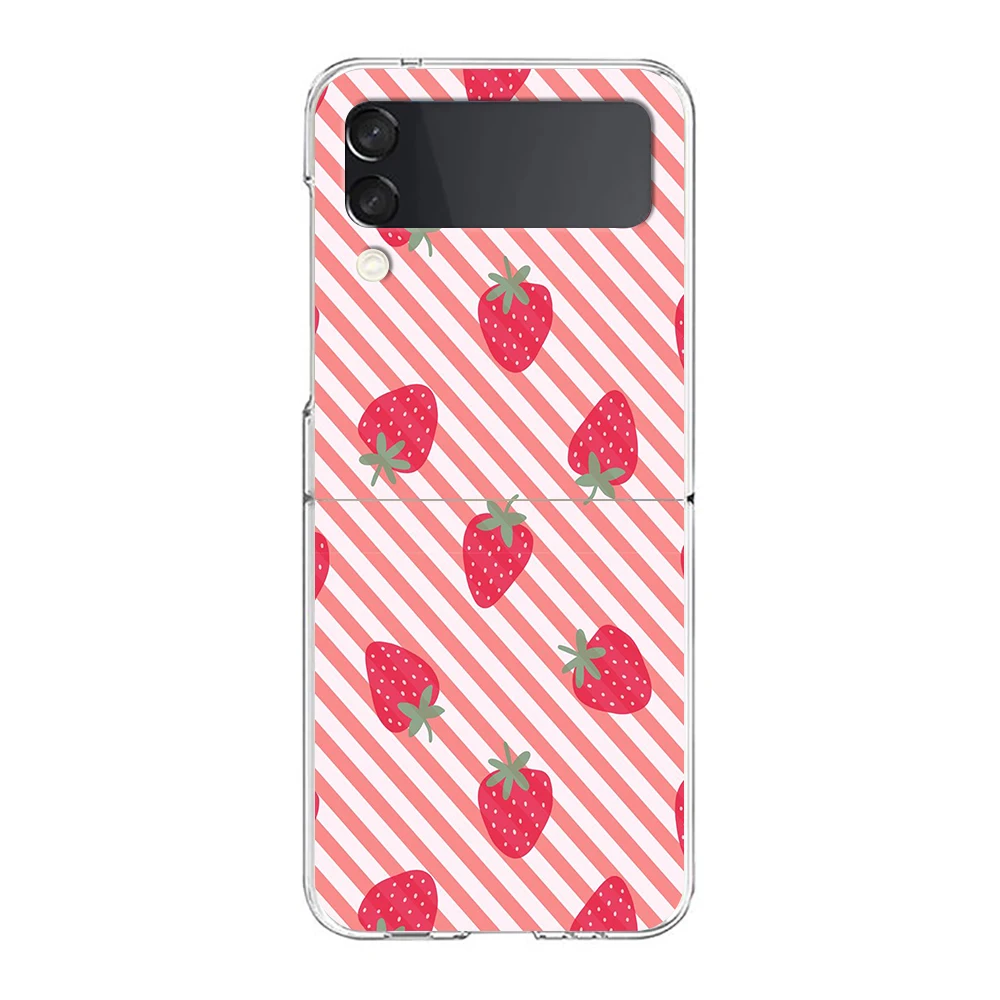 Strawberry Stripe Pattern Phone Cover For Samsung Galaxy Z Flip 8 7 6 5 4 Case Transparent For Samsung Z Flip 3 Hard PC Foldable