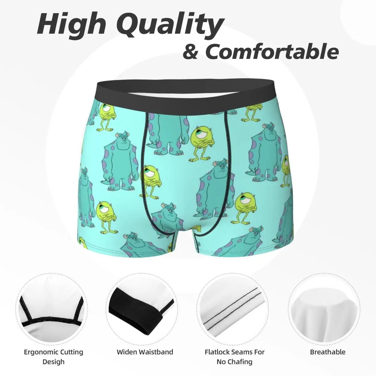 Monsters Inc مايك وسوللي السراويل ملخصات الملابس الداخلية جودة الذكور مريحة Boxershorts المطبوعة حجم كبير الملابس الداخلية