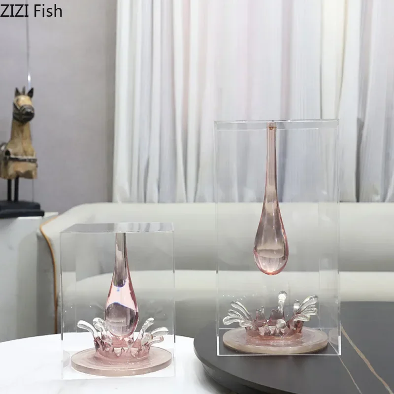 

Розовая статуя капель воды, абстрактные поделки, жидкая капля воды, украшение для стола, креативный акриловый чехол, скульптура капель воды