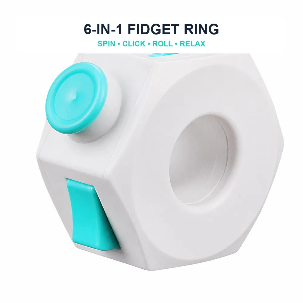 Multi-Function Finger Fidget Ring Stress Relief Desk Toy with 360 Spinner Switch Buttons Roller for Adults Teens and Students