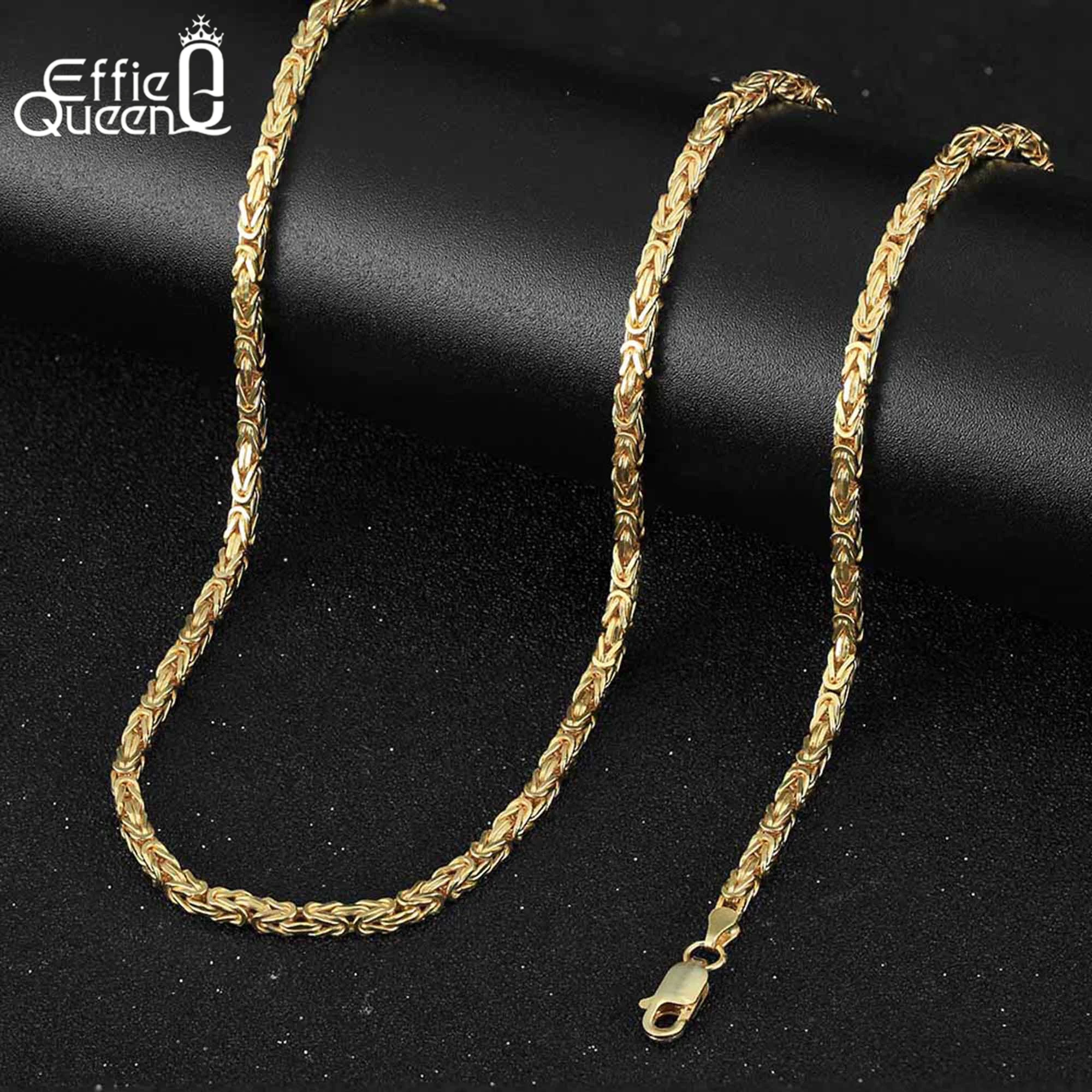 

Effie Queen, серебряные цепочки 925 пробы, колье-колье, золото 14 карат, 2,5 мм, плоская византийская цепочка, ювелирные изделия для пары, подарок для женщин, мужчин SC79