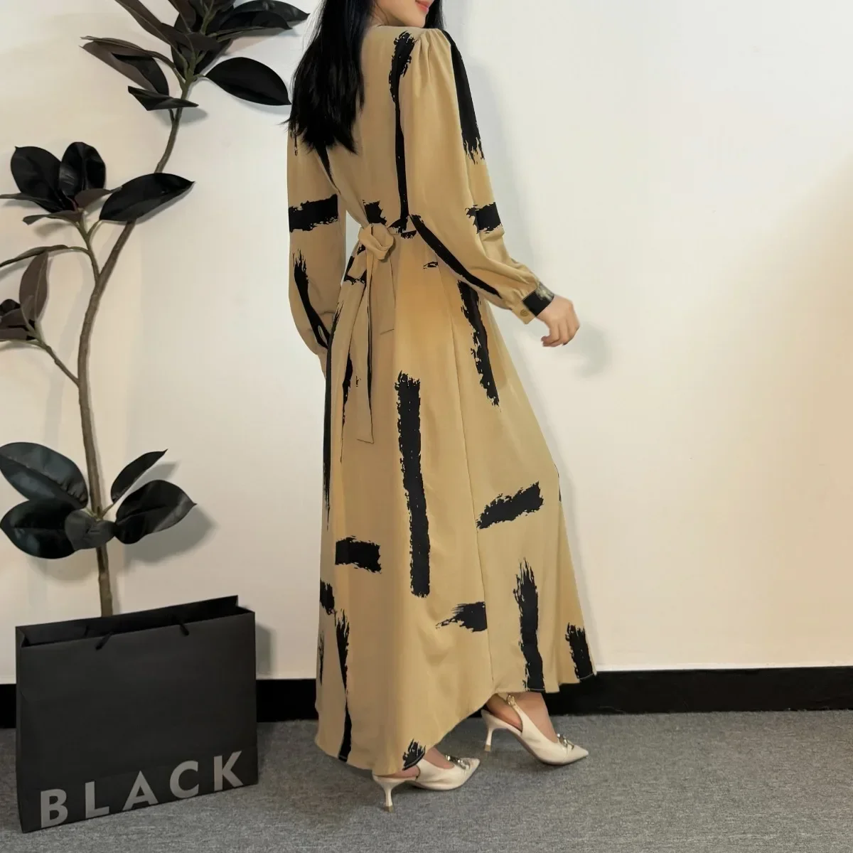 Muslim Dress Women Prayer Dresses Full Sleeve Abayas Fashion Female O-neck A-line Casual Long Ramadan Maxi Dresses With Belt