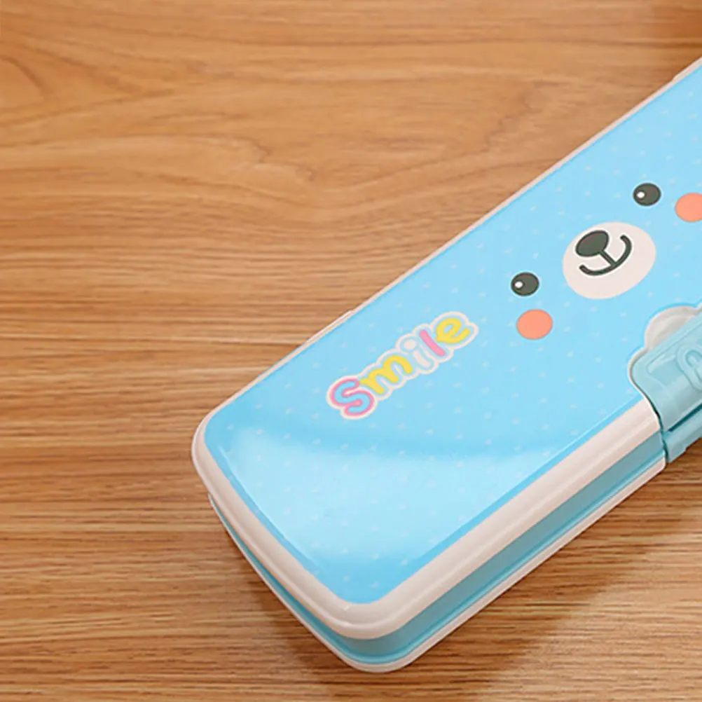 

1PC Creative Simple Pencil Case Pencil Box with Pencil Sharpener Two Sides Plastic Emoticon Pattern Pen Box for School Office