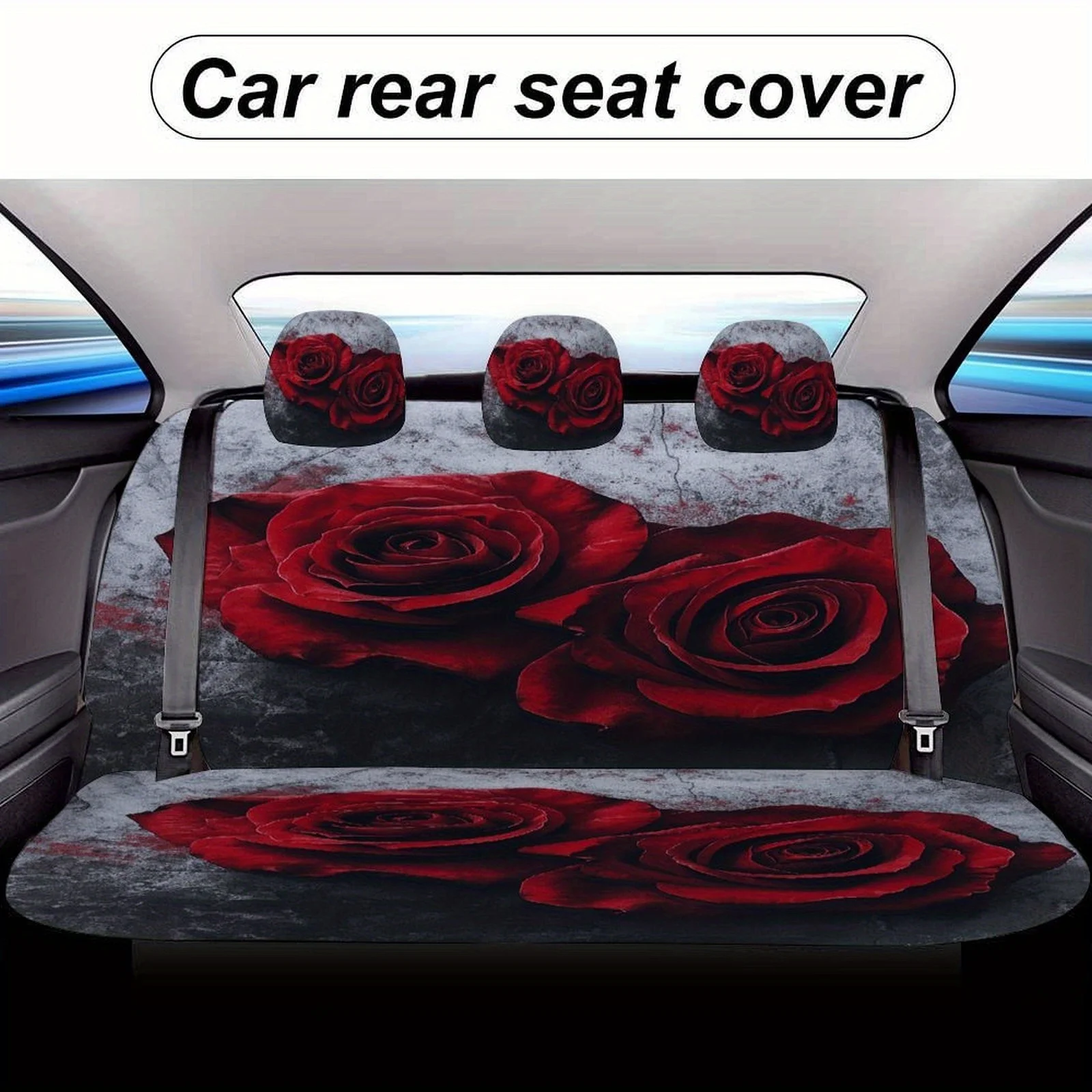 مجموعة غطاء مقعد السيارة المصممة بالورود الحمراء لمعظم السيارات، أغطية حماية مقعد السيارة العصرية عالية الجودة، مجموعة كاملة، عالمية C #4