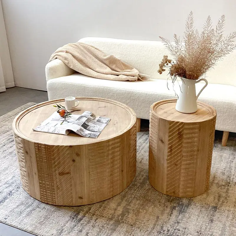 Creative Round Solid Wood Tea Table Homestay Living Room Small House Creative Home Leisure Small Round Table