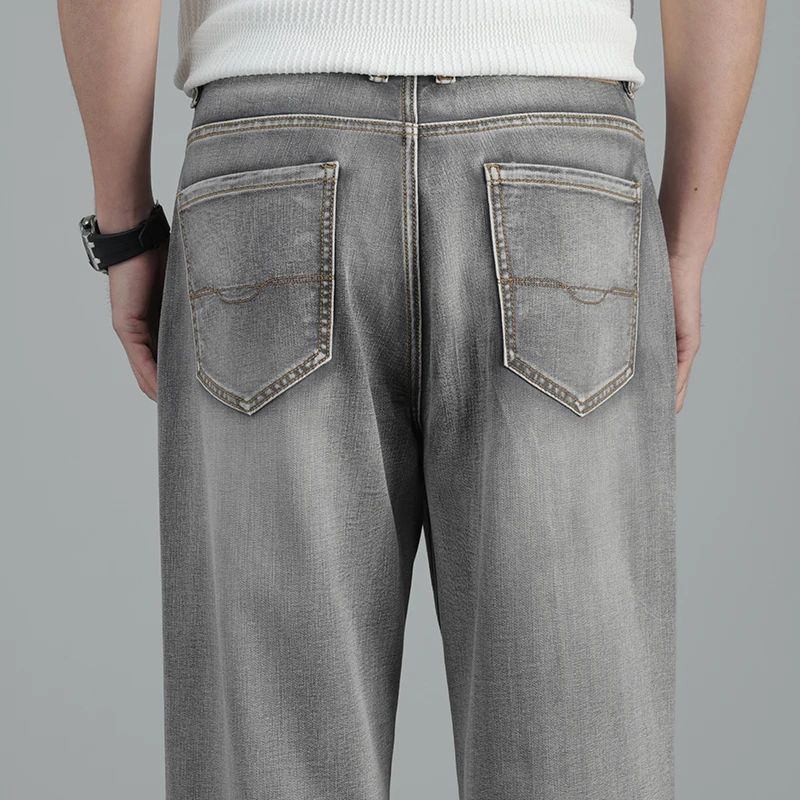 Summer lyocell denim thin jeans for men High quality clothing business casual straight leg loose young men lightweight trousers