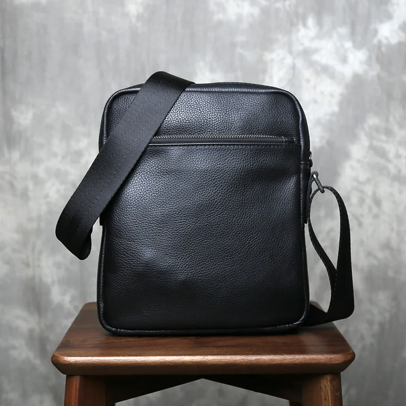 Men's Top Grain Leather Crossbody Bag, Vertical Design Casual Shoulder Bag Slim Backpack for Daily Use