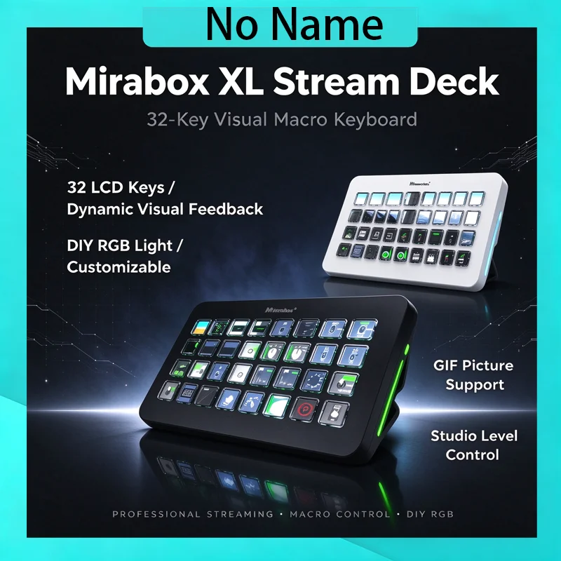 Mirabox XL Stream Deck, console visual com teclado de macros, 32 teclas LCD, iluminação RGB personalizável, controle de estúdio, para jogos de PC, str