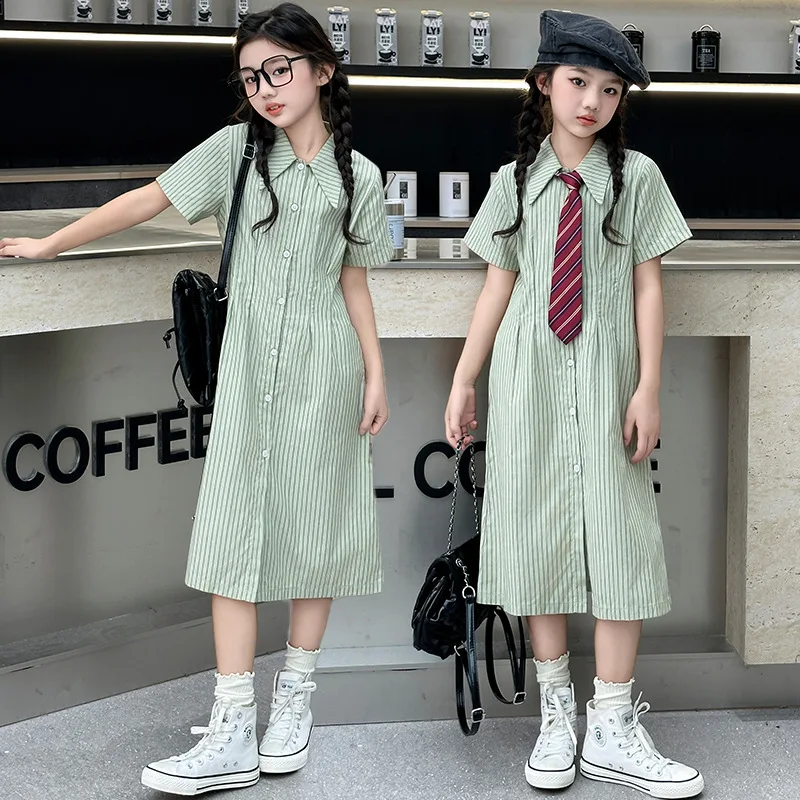 Robe d'été pour bébés filles, nouvelle collection coréenne 2024, jupe chemise, longue, à la mode, douce et décontractée