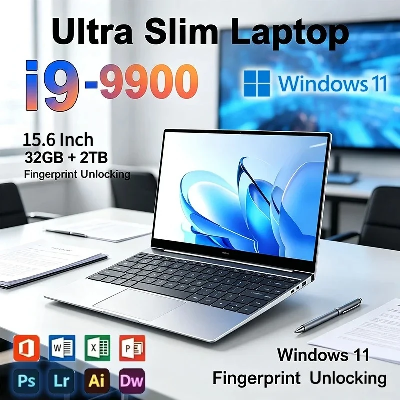 New Ultra Slim 15.6 Inch Laptop Intel Core I9-9900 32GB RAM 2TB SSD for Gaming Office Study Windows 11 pro FHD 1920*1080