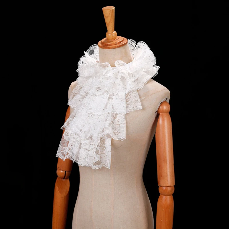 Lace Court Lapel Vintage Fake Collar Ruff Tulle Scarf Cosplay Accessory Dress Layered Ruffled Detachable Mesh Collar Shawl