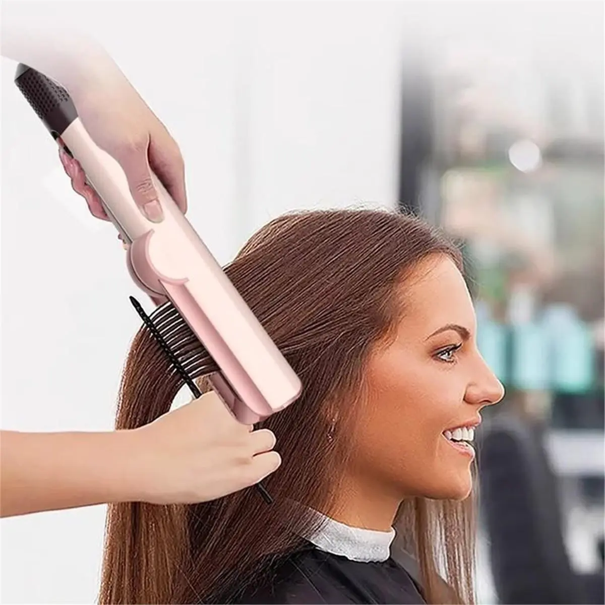 [HIHI] Negative Ion 2 in 1 Hair Dryer Flat Iron Dual Heat Styler for Quick Drying Straightening Travel Friendly Use A EU Plug
