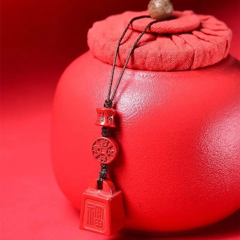 Crystal Alcohol Cinnabar Emperor Sand Weighing Weight Satisfactory for Men and Chinese Style Keychain, Mobile Phone Jewelry