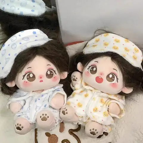 새로운 15cm/20cm 코튼 인형 코튼 잠옷 티셔츠 바지 의류 1/12 BJD 인형 용 패치 포함 수면 의류 목욕 가운 액세서리