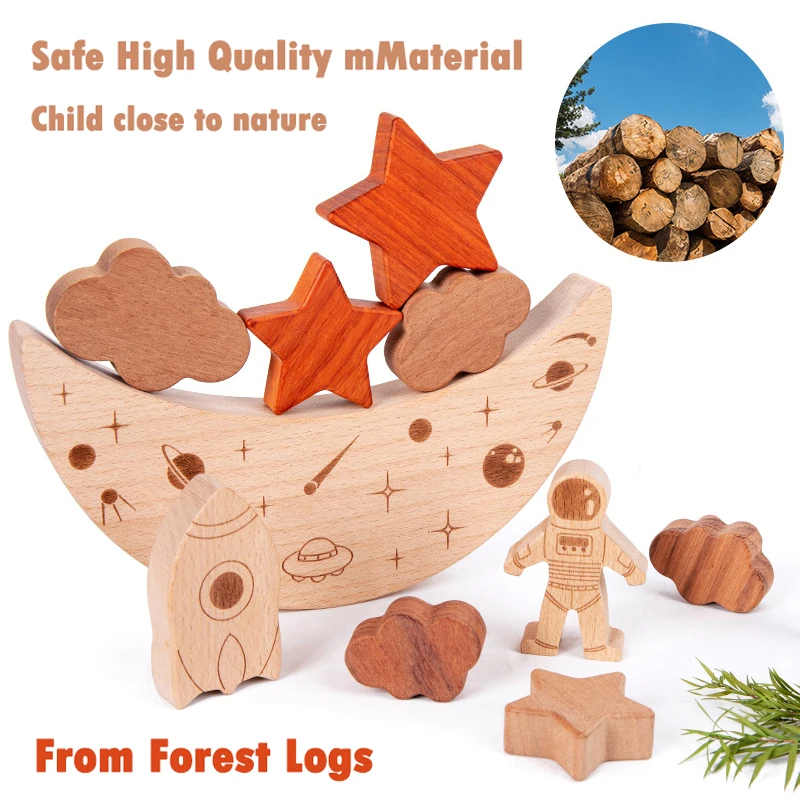 Wooden Montessori Toys Stars Moon Balance Blocks Board Games 3d Celestial Star Cognition Educational Toys Wooden Stacking Blocks