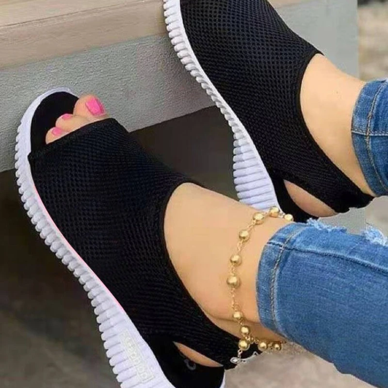 Summer Women Shoes 2024 New Mesh Fish Platform Shoes Women\'S Closed Toe Wedge Sandals Ladies Light Casual Sandals Female