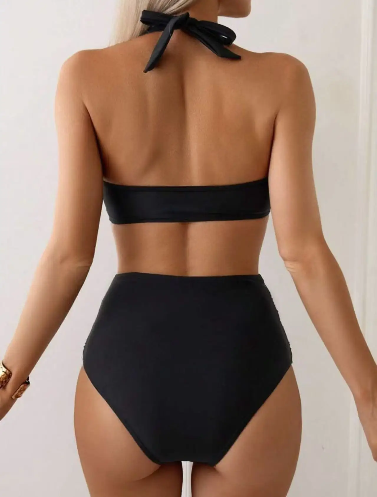 Damski strój kąpielowy bikini z siateczkowymi wstawkami, push-up, wiązany z tyłu, dwuczęściowy, seksowna odzież plażowa, seksowny strój kąpielowy bikini typu halter, 2026