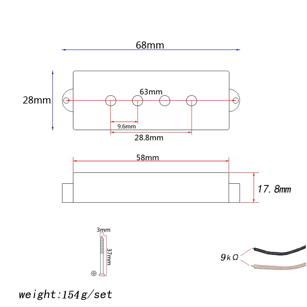 Guitar Parts Master Built PB P Bass Pickup Humbucker Pickup Alnico V for 4 Strings P Bass Pickups