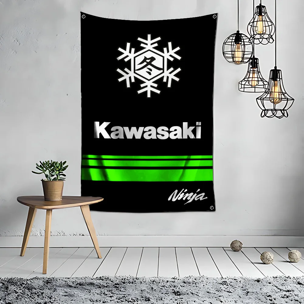 Ft Motorcycle Racing Flag Polyester Printing Banner for Garage Wall Art K-Kawasakies Out Door Decoration With Brass Grommets