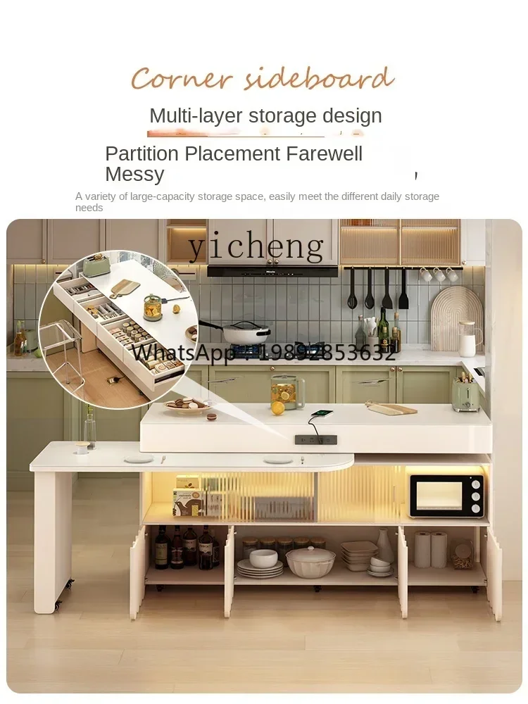 WW Cream Wind Dining Table Integrated Edge Cabinet Double Sided Partition Open Kitchen Guest Restaurant Wine Cabinet Bar Table