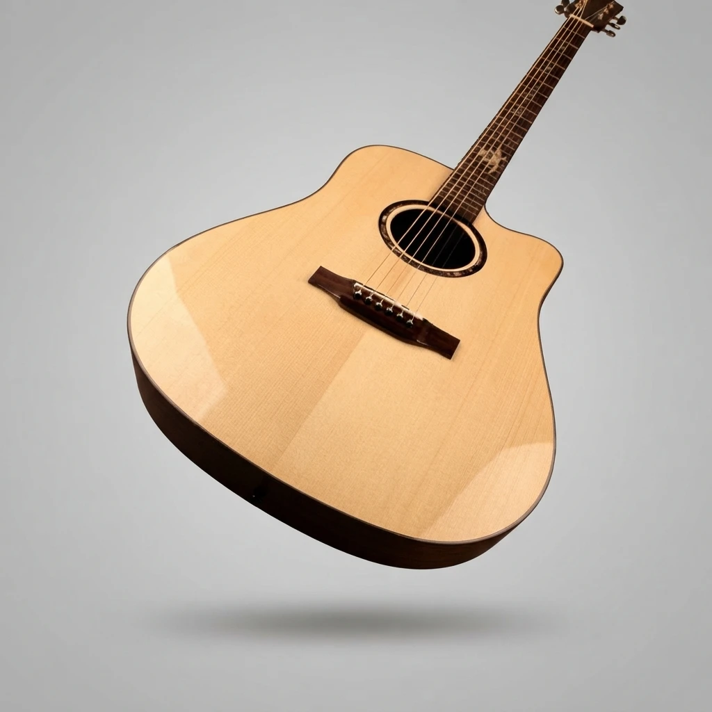 Dreadnought Round Body Acoustic Guitar Natural Gloss Top Red Back Center Stripe Gold Tuners 6 Strings for Beginners, Practice