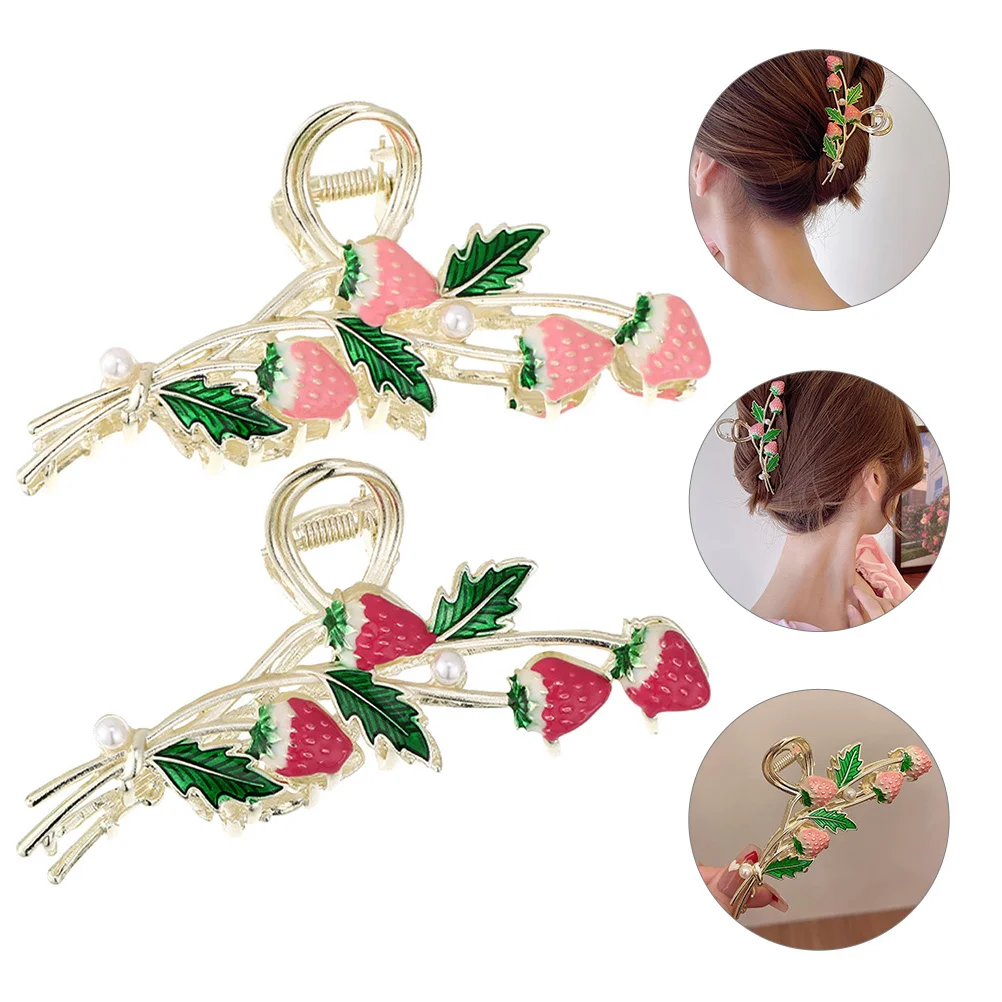 

2Pcs Strawberry Hair Clips Nonslip Metal Claw Clips for Women Stylish Headdress Gift Women Hair Accessory Girls Headdress