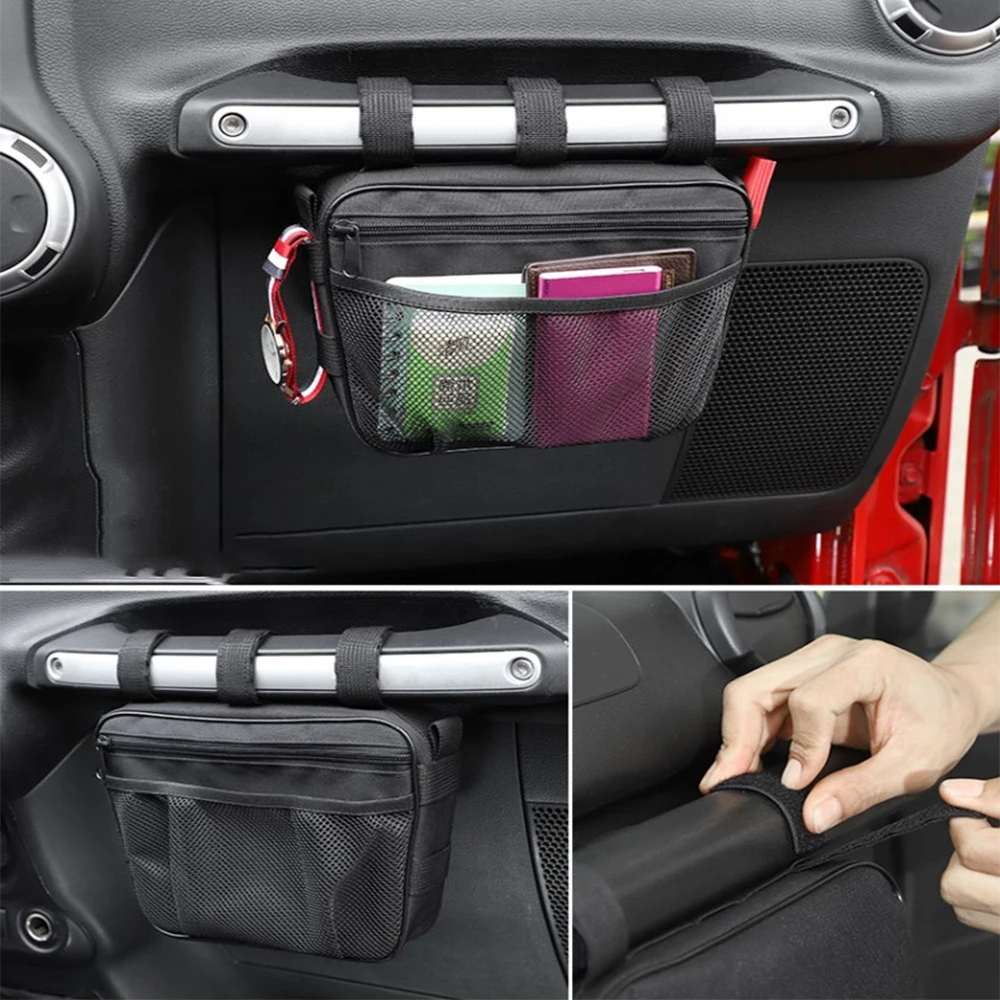 Car Front Passenger Grab Handle Storage Bag Co-pilot Armrest Organizer for Jeep Wrangler TJ JK JL Gladiator JT 4XE 1997-2026 view 3