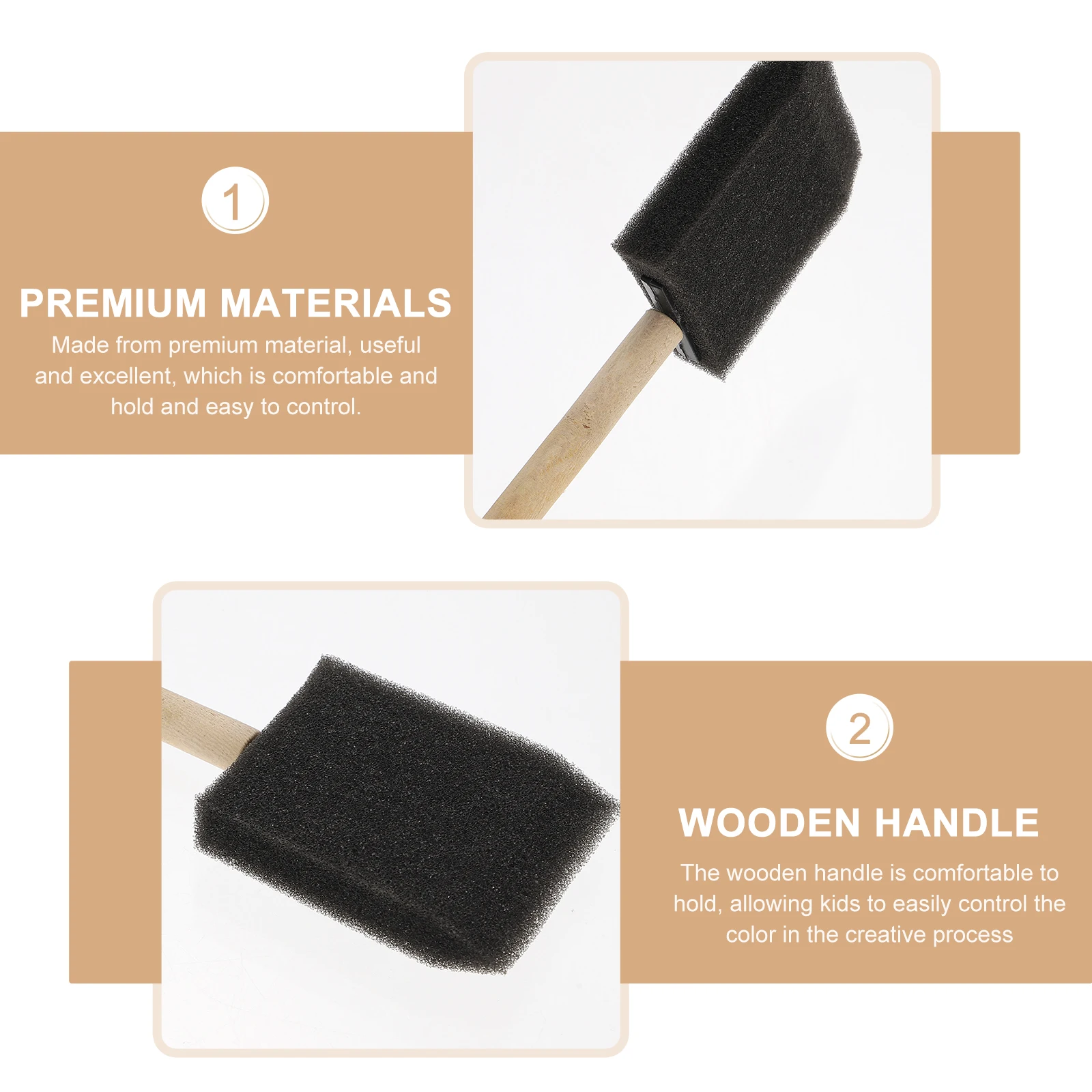 

16pcs Black Brushes 2 Inch Kids Drawing Tools Wooden Handle Painting Kids Sponge Painting Brush Supplies Crafts