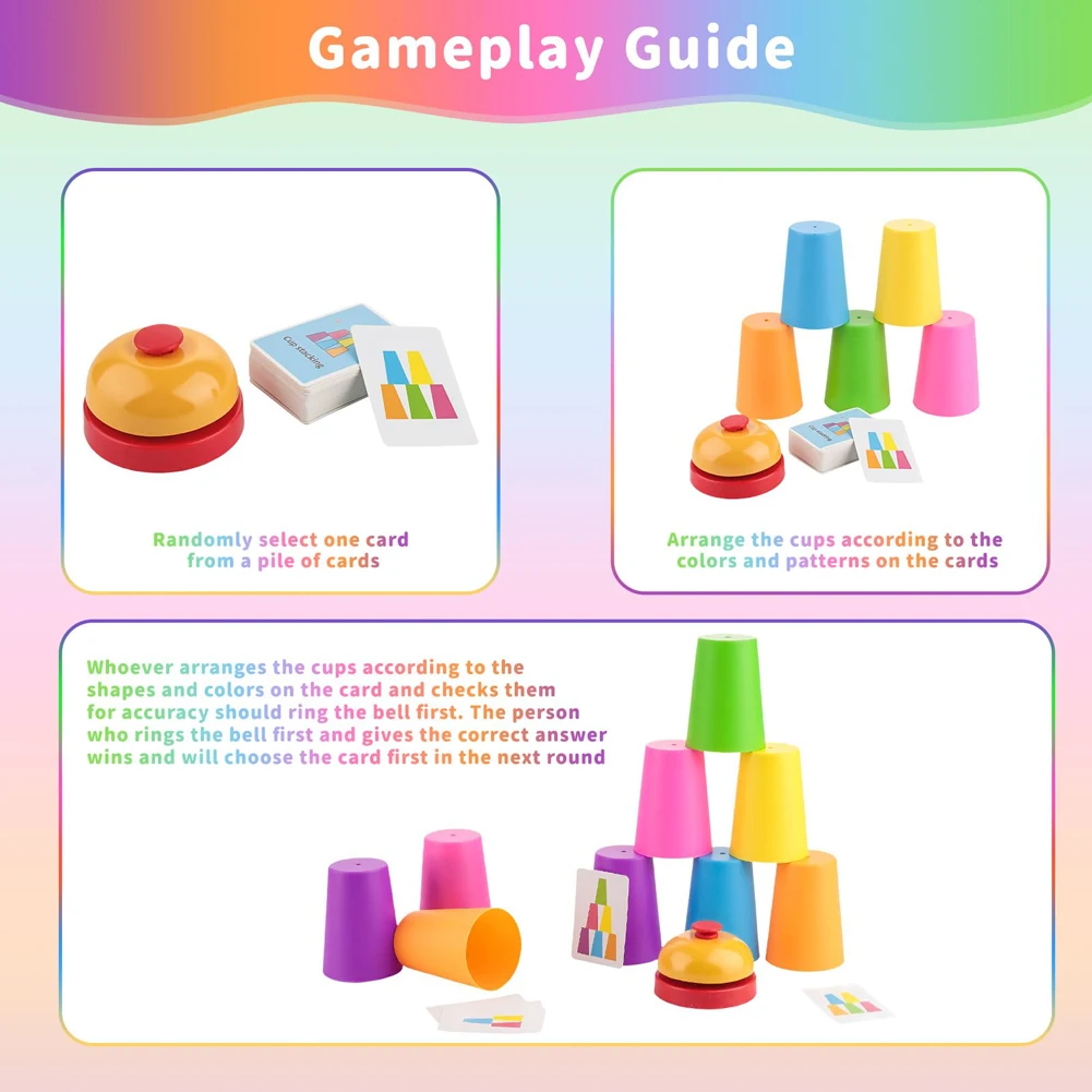 ของเล่นมอนเตสซอรี่ เกมถ้วยซ้อนขนาดเล็ก พร้อมการ์ด เสริมสร้างพัฒนาการทางปัญญา ฝึกการเรียนรู้สี ฝึกตรรกะ สำหรับเด็ก