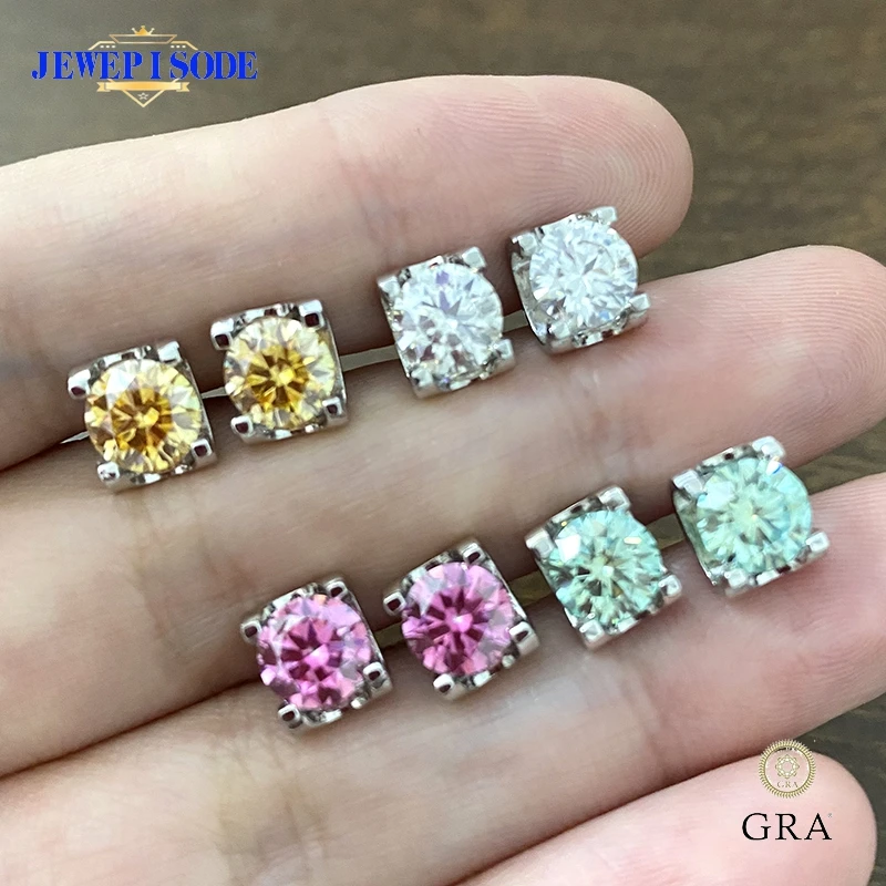 JEWEPISODE Classic 2 Carat D Color Moissanite Stud Earrings for Women Sparkling 925 Sterling Silver Anniversary Party Jewelry