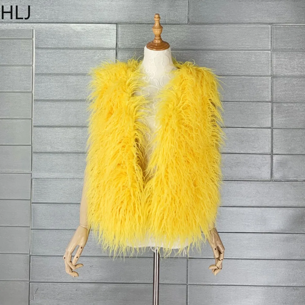 HLJ موضة ملونة الأغنام فو الفراء سترة المرأة سترة الفراء الاصطناعي صوف الضأن معطف دافئ بلا أكمام الخريف سترة جديدة الملابس