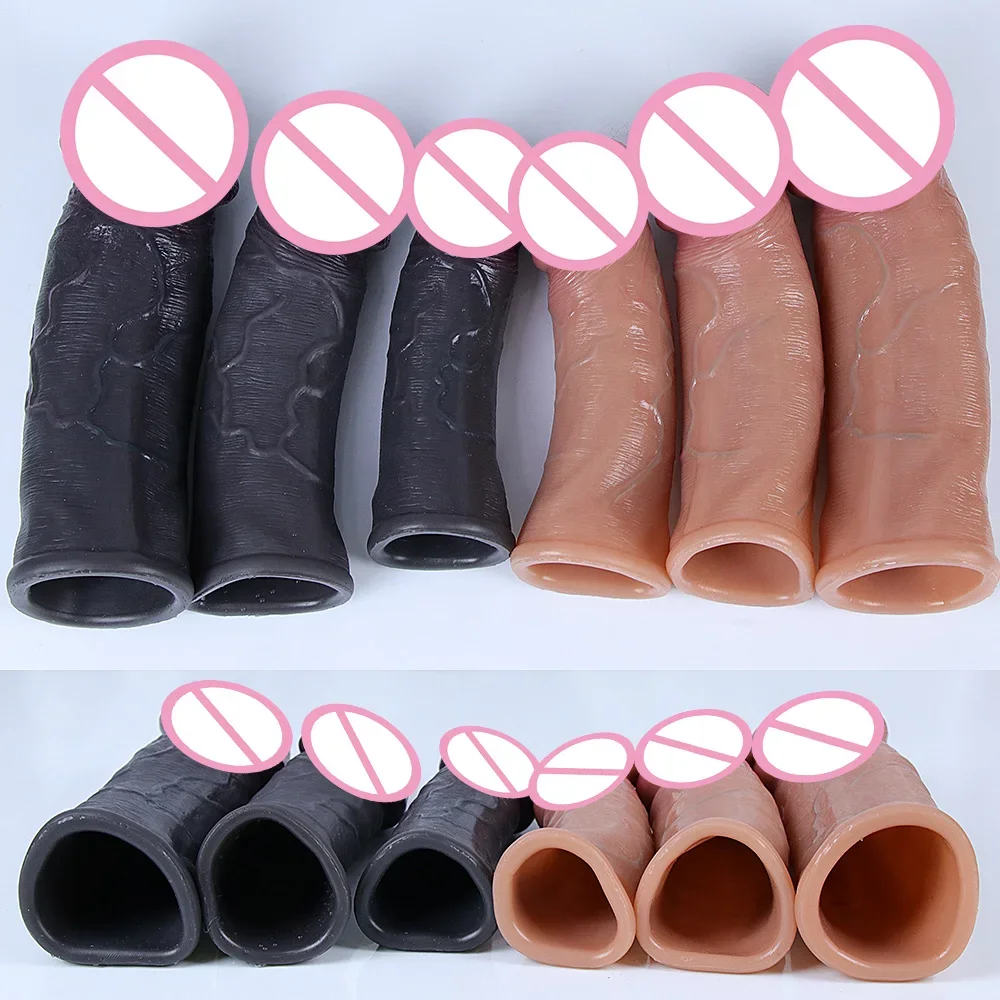 Skin Feeling Realistic Dildo Soft Silicone Material Enlarged Penis Extension Cock Adult Sex Toy Big Dick Condom Man Sexy Tool