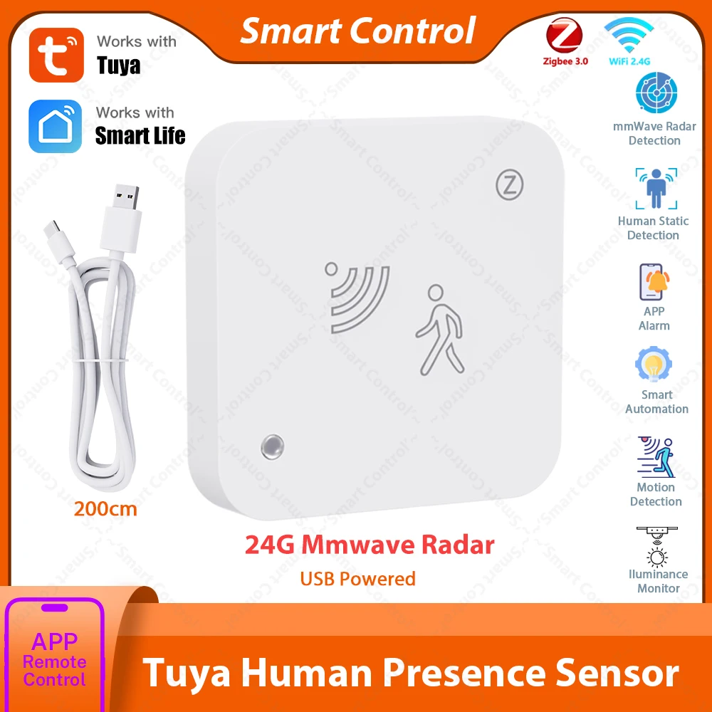 

Датчик присутствия человека Tuya Zigbee WiFi с радаром 24G MmWave, управление через приложение для умного дома и безопасности