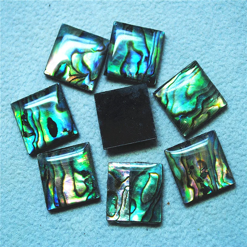 15PCS New Abalone Shell Cabochons Surface With Plastic Buttom Square Shape Mosanic Decorations 14X14MM