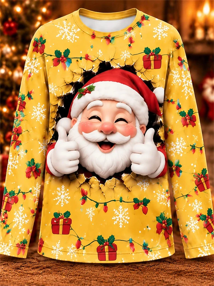 2026 New Christmas Long-Sleeve Top Women's Crew Neck Tee with Cute Santa Print Perfect for Year's Holiday Parties Women view 3