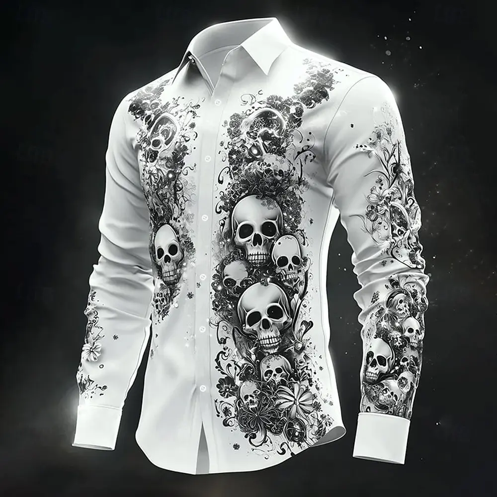 

Hip Hop Skull Print Shirt Men Streetwear 2026 Long Sleeve Tops Urban Trendy Graphic Tee Shirt Casual Loose Fit Gothic Clothing