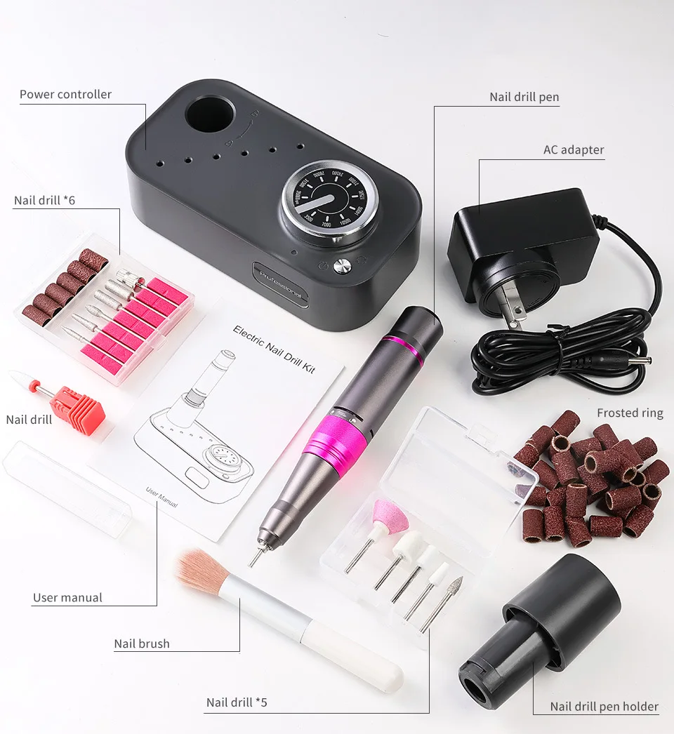 Portable Nail File for Acrylic Gel Nails Cordless Rechargeable Ultra Power Nail Drill Kit