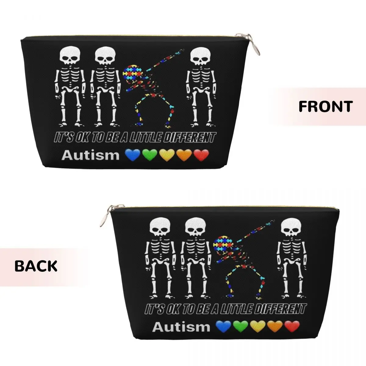 Custom Dare To Be Yourself Skeleton Dabbing Autism Awareness Travel Toiletry Bag for Women Makeup Cosmetic Bag Beauty Storage