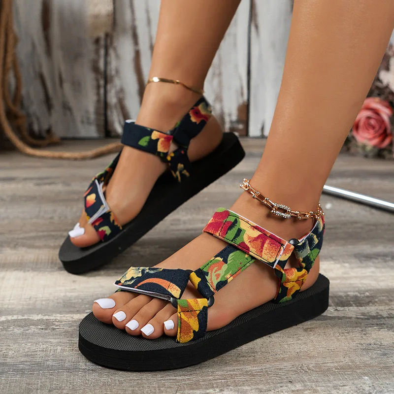 

2025 Womens Stylish Paisley Pattern Sandals - Adjustable Ankle Strap, Quick-Dry-Perfect Beach Vacation Shoes for Summer Getaways