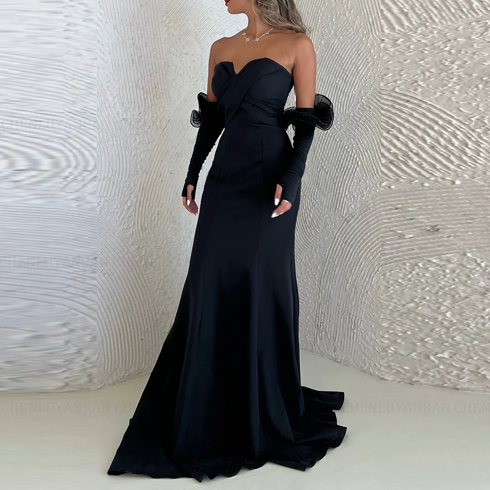 Molisa Black Mermaid Formal Occasion Evening Gowns Strapless Prom Dresses Pleated Floor-Length Long Party Dresses فساتين الحفلات